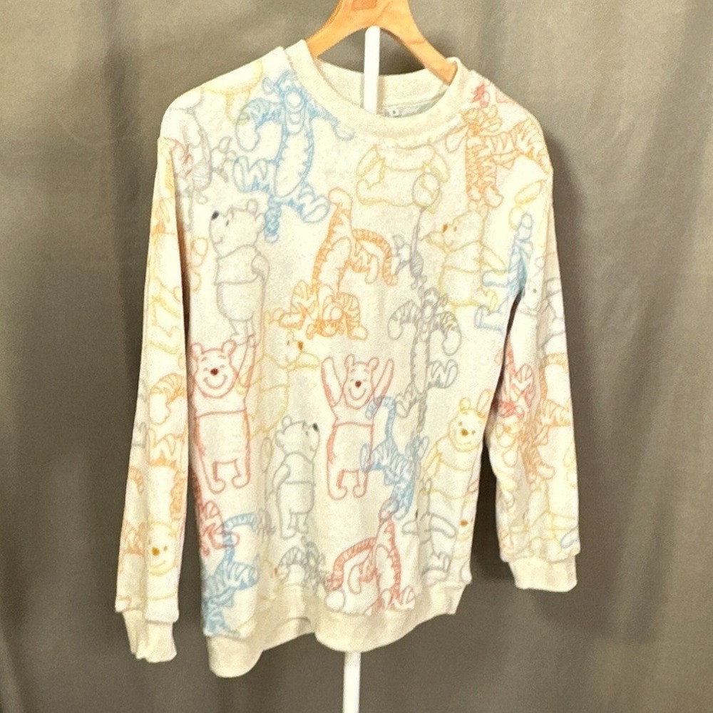 Disney Winnie the Pooh Tigger Eeyore Pastel Fleece Sweatshirt Cream Small